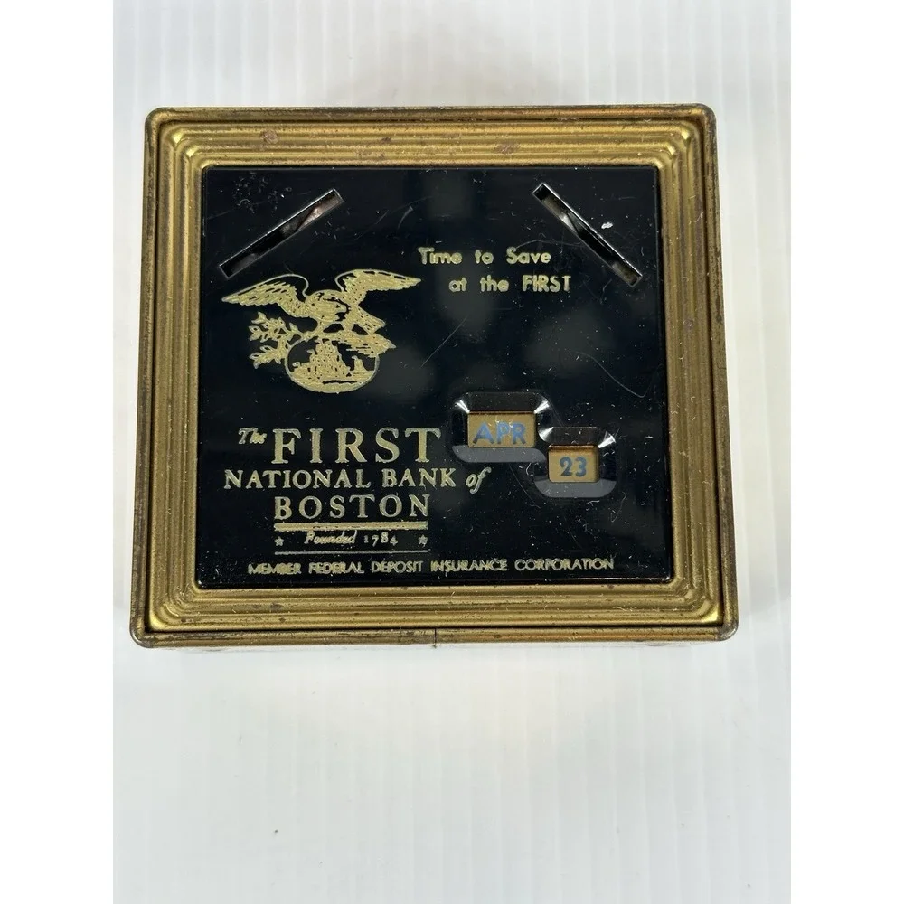 Vintage Safe Coin Calendar First National Bank Of‎ Boston Advertising Piggy Bank